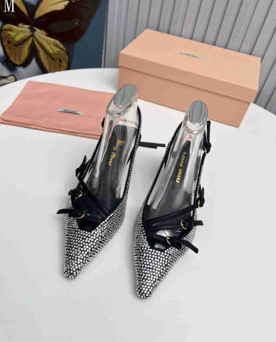 Miu Miu Rhinestone Pointed Toe Slingback shoes