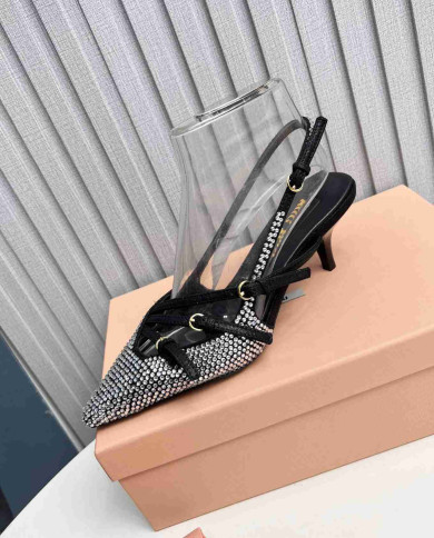 Miu Miu Rhinestone Pointed Toe Slingback shoes