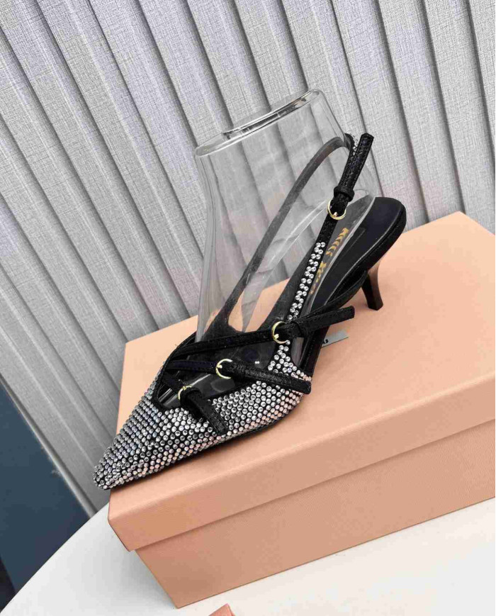 Miu Miu Rhinestone Pointed Toe Slingback shoes