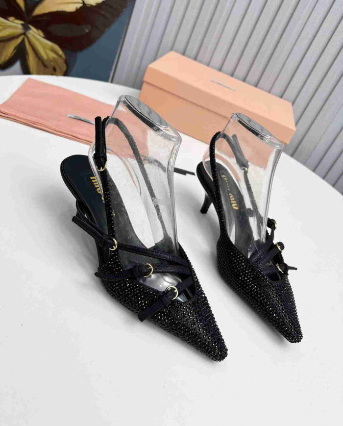 Miu Miu Rhinestone Pointed Toe Slingback shoes