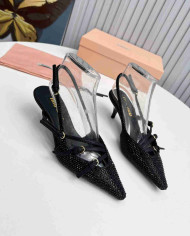 Miu Miu Rhinestone Pointed Toe Slingback shoes