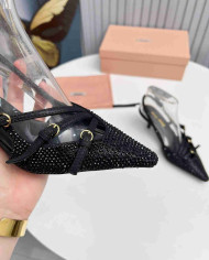 Miu Miu Rhinestone Pointed Toe Slingback shoes