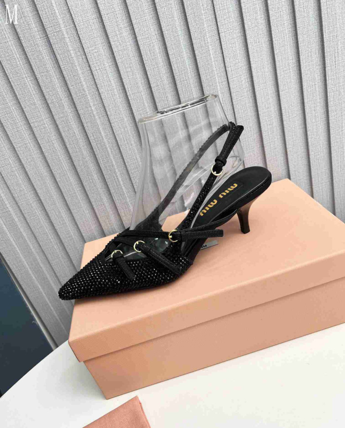 Miu Miu Rhinestone Pointed Toe Slingback shoes