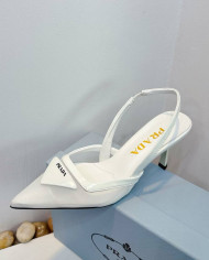 Prada Women's White Pointed Toe Kitten Heel Slingback Sandals