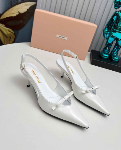 Miu Miu Women's Pointed Toe Bow Kitten Heel Slingback sandals