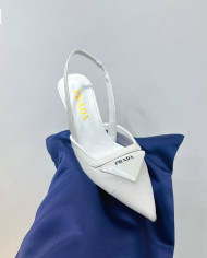 Prada Women's White Pointed Toe Kitten Heel Slingback Sandals