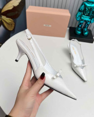 Miu Miu Women's Pointed Toe Bow Kitten Heel Slingback sandals
