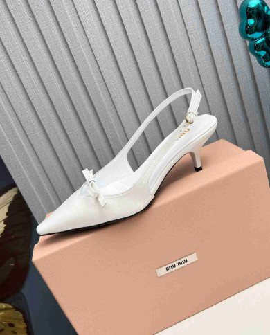 Miu Miu Women's Pointed Toe Bow Kitten Heel Slingback sandals