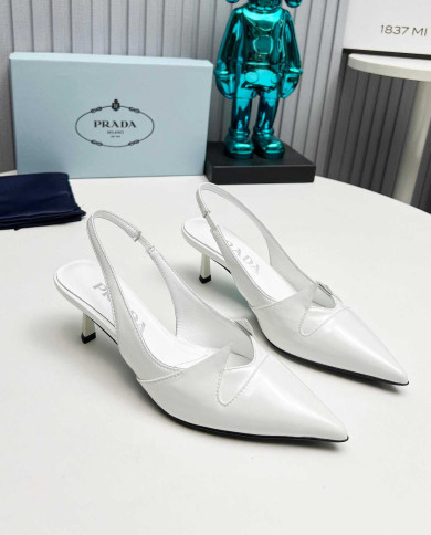 Prada Women's Silver Pointed Toe Kitten Heel Slingback Sandals