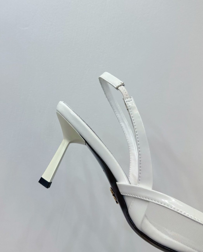 Prada Women's White Pointed Toe Kitten Heel Slingback Sandals