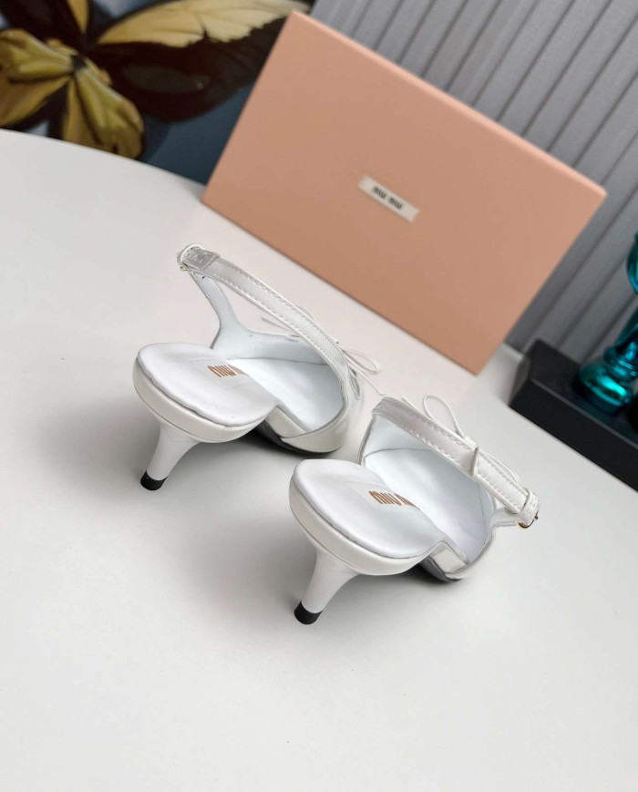 Miu Miu Women's Pointed Toe Bow Kitten Heel Slingback sandals