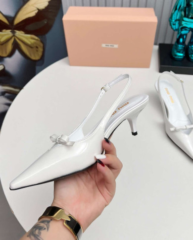 Miu Miu Women's Pointed Toe Bow Kitten Heel Slingback sandals