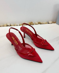 Prada Women's White Pointed Toe Kitten Heel Slingback Sandals