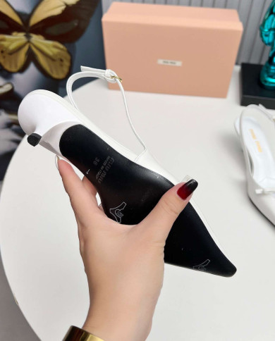 Miu Miu Women's Pointed Toe Bow Kitten Heel Slingback sandals