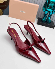 Miu Miu Women's Pointed Toe Bow Kitten Heel Slingback sandals