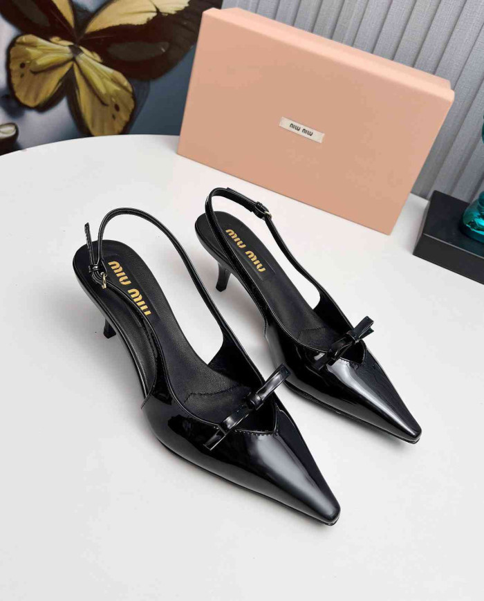 Miu Miu Women's Pointed Toe Bow Kitten Heel Slingback sandals