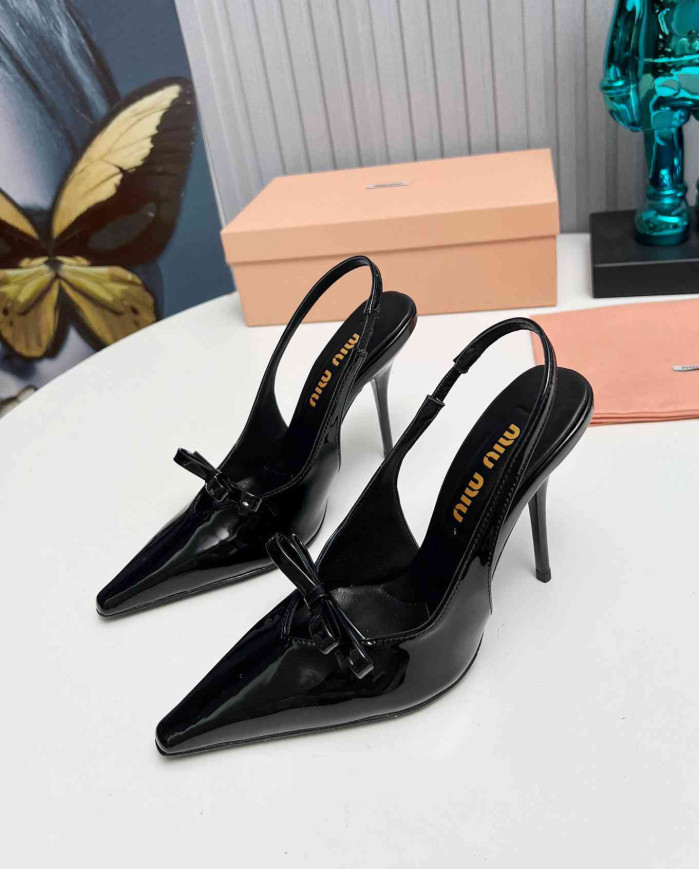 Miu Miu Women's Pointed Toe Bow Stiletto Slingback Pumps