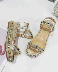 Christian Louboutin Women's Gold Studded Platform Wedge Sandals