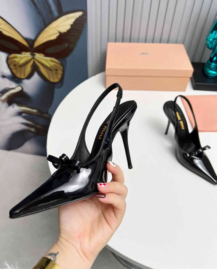 Miu Miu Women's Pointed Toe Bow Stiletto Slingback Pumps