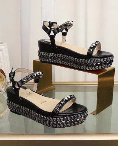 Christian Louboutin Women's Studded Platform Wedge Sandals