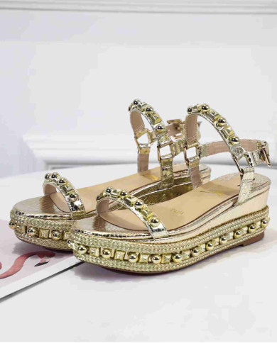 Christian Louboutin Women's Gold Studded Platform Wedge Sandals