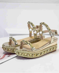 Christian Louboutin Women's Gold Studded Platform Wedge Sandals