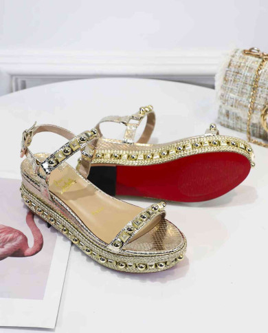 Christian Louboutin Women's Gold Studded Platform Wedge Sandals