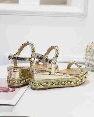 Christian Louboutin Women's Gold Studded Platform Wedge Sandals