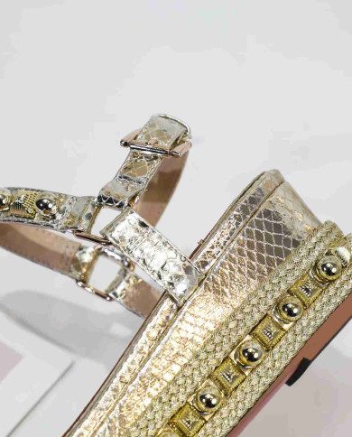 Christian Louboutin Women's Gold Studded Platform Wedge Sandals