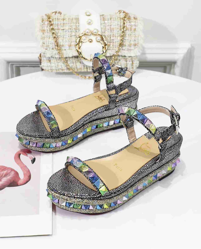 Christian Louboutin Women's Multi color Studded Platform Wedge