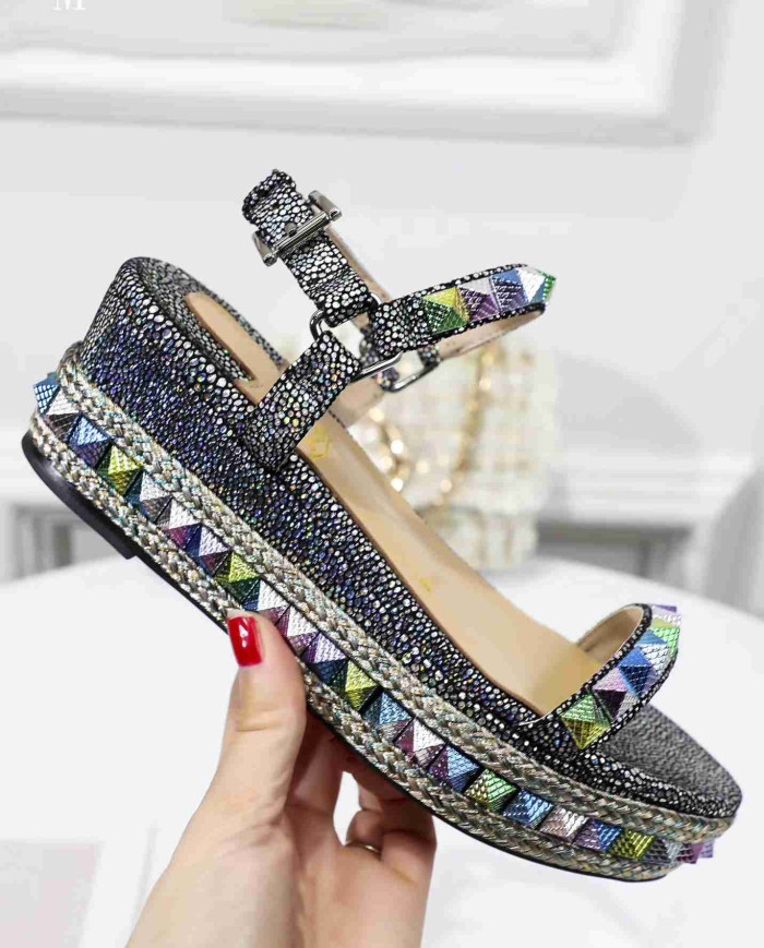 Christian Louboutin Women's Multi color Studded Platform Wedge