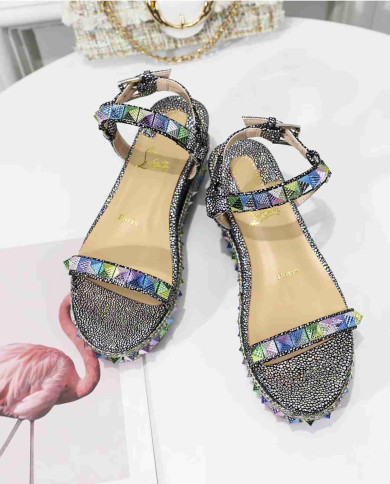 Christian Louboutin Women's Multi color Studded Platform Wedge