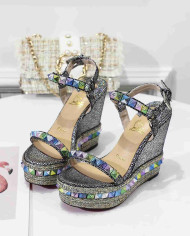 Christian Louboutin Women's Glitter Studded Platform Wedge Sandals