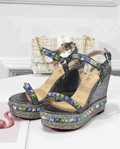 Christian Louboutin Women's Glitter Studded Platform Wedge Sandals