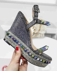 Christian Louboutin Women's Glitter Studded Platform Wedge Sandals