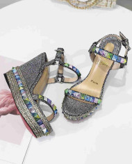 Christian Louboutin Women's Glitter Studded Platform Wedge Sandals
