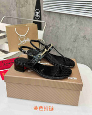 Christian Louboutin Women's Square Toe Chain T Strap sandals