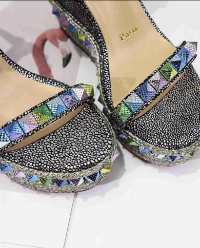 Christian Louboutin Women's Glitter Studded Platform Wedge Sandals