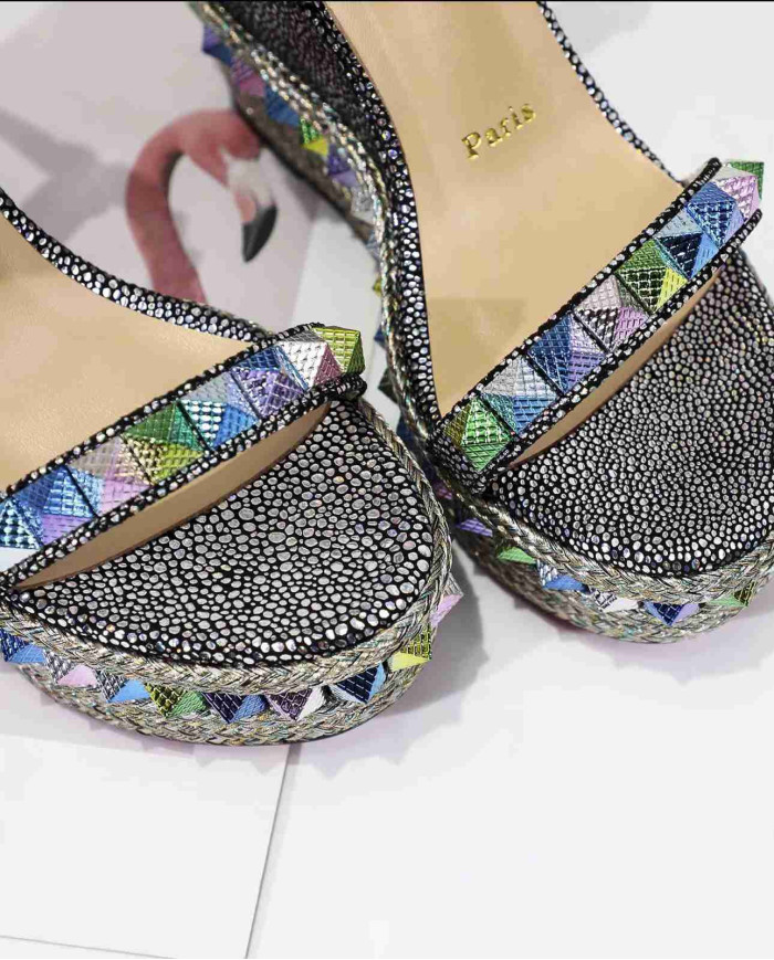 Christian Louboutin Women's Glitter Studded Platform Wedge Sandals