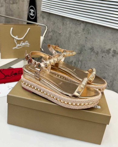 Christian Louboutin Pyraclou Studded Espadrille Wedge Sandals