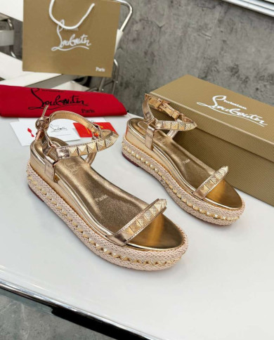 Christian Louboutin Pyraclou Studded Espadrille Wedge Sandals