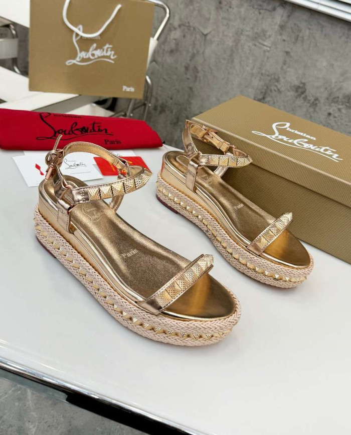 Christian Louboutin Pyraclou Studded Espadrille Wedge Sandals