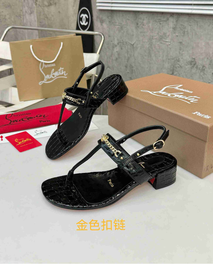 Christian Louboutin Women's Square Toe Chain T Strap sandals