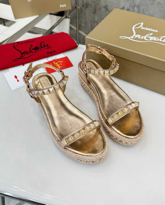 Christian Louboutin Pyraclou Studded Espadrille Wedge Sandals