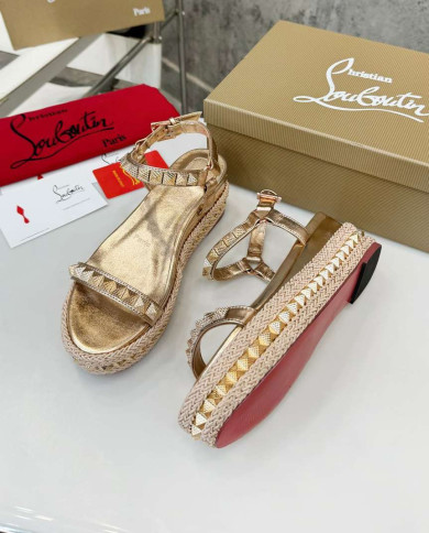 Christian Louboutin Pyraclou Studded Espadrille Wedge Sandals