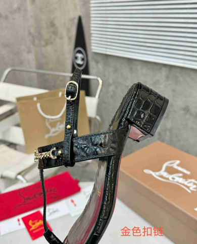 Christian Louboutin Women's Square Toe Chain T Strap sandals