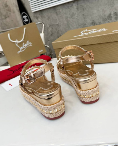 Christian Louboutin Pyraclou Studded Espadrille Wedge Sandals