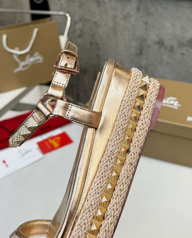 Christian Louboutin Pyraclou Studded Espadrille Wedge Sandals