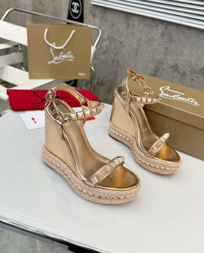 Christian Louboutin Pyraclou Studded Espadrille Wedge Sandals