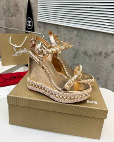 Christian Louboutin Pyraclou Studded Espadrille Wedge Sandals